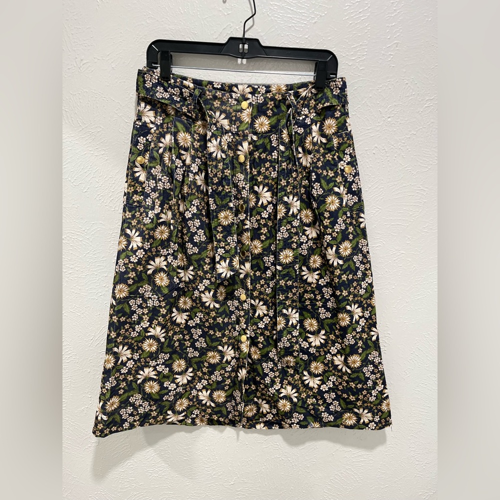 Cara Cara Oslo Floral Corduroy Snap-Front Midi Skirt Size Medium